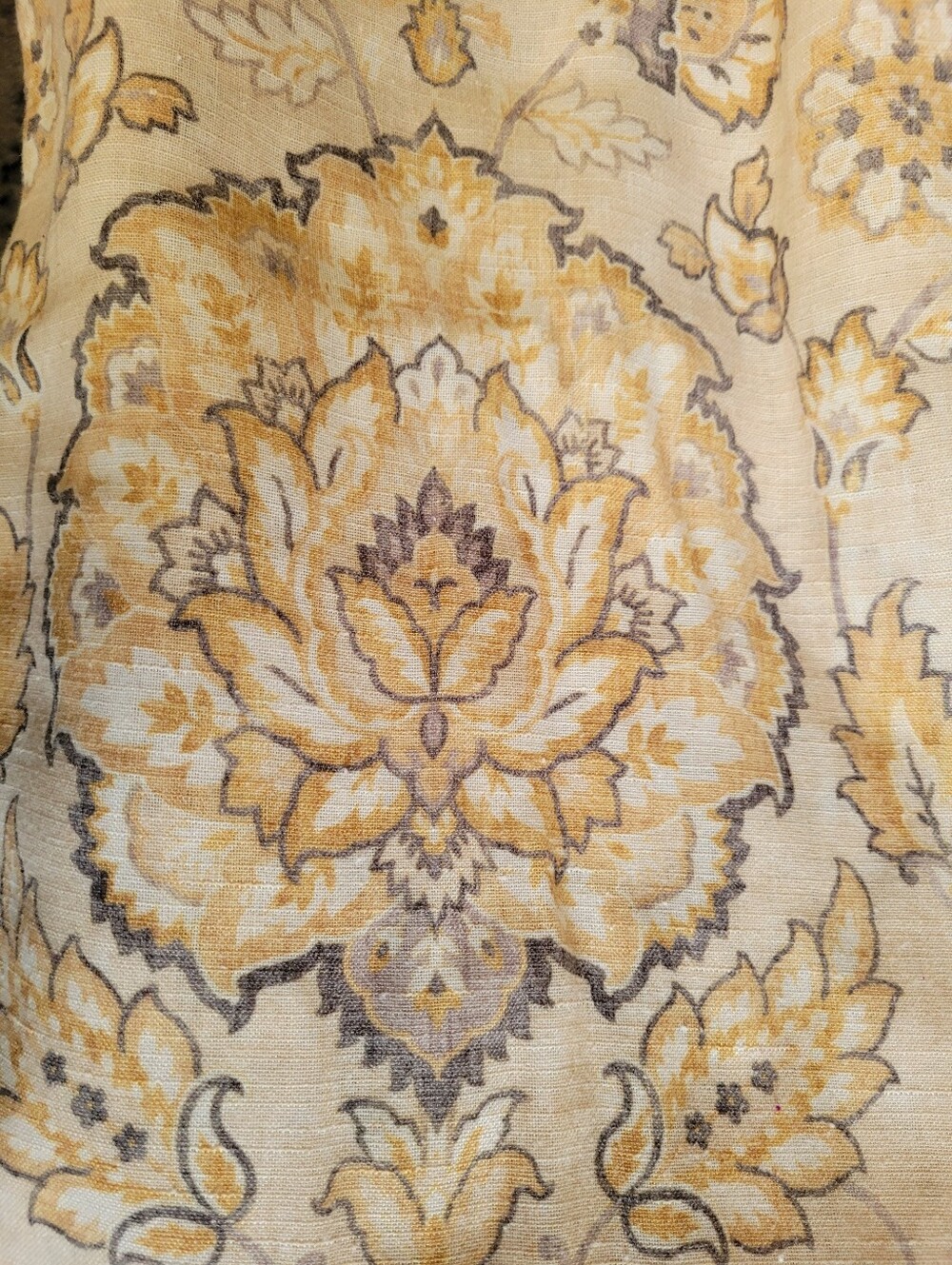 Cynthia Rowley Tan and Gray Floral Damask Curtain Panels Set 96x52